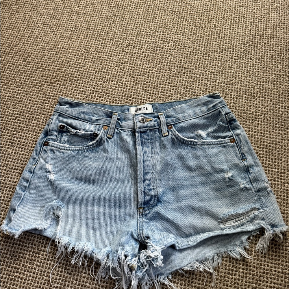 Agolde Blue Jean Shorts High-Waisted Distressed